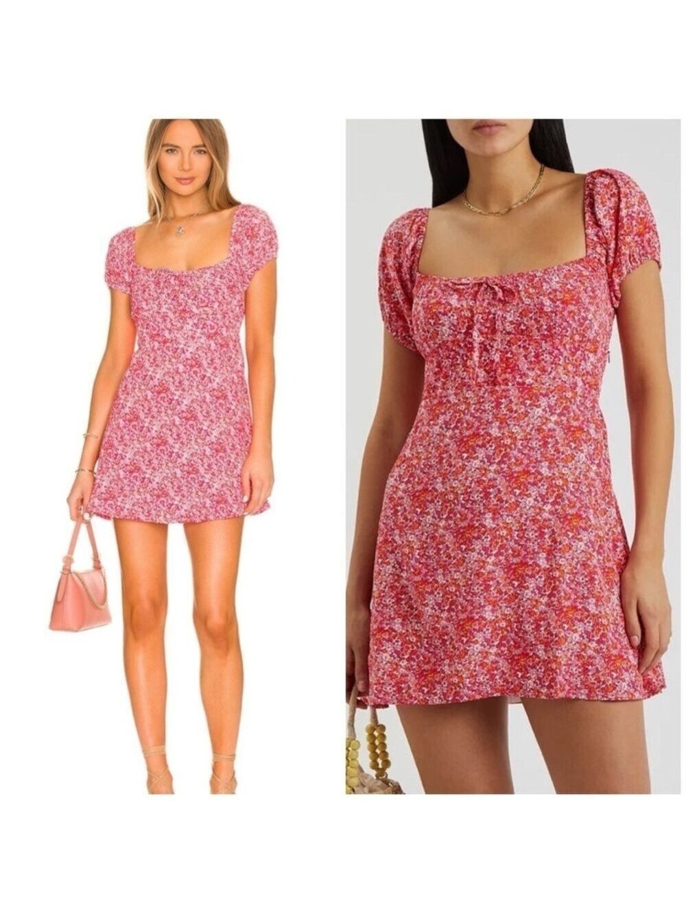 Faithfull The Brand Lovita Shirred Floral Mini Dress in Almona Floral Print